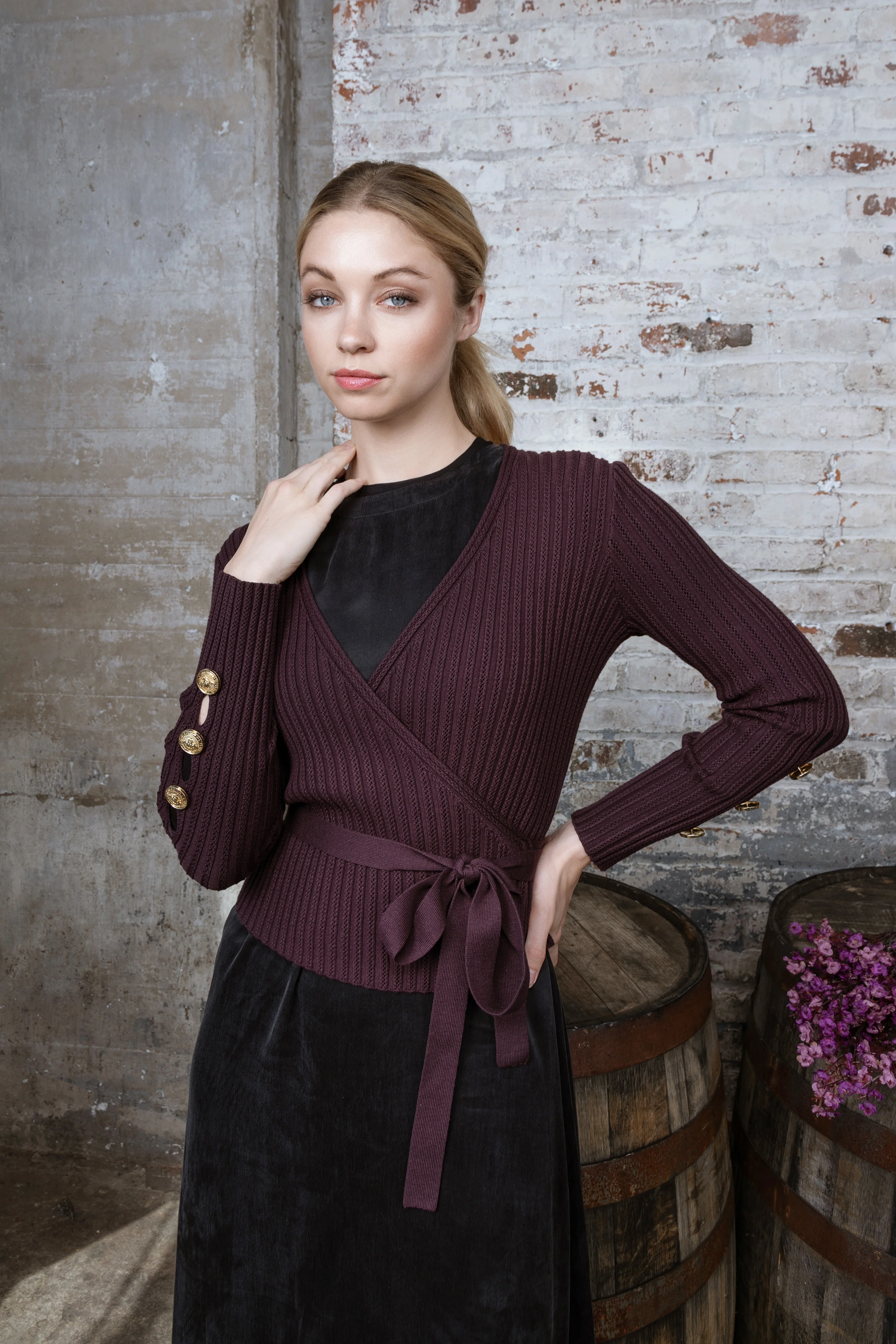 WINE EMBER WRAP SWEATER - Image 2