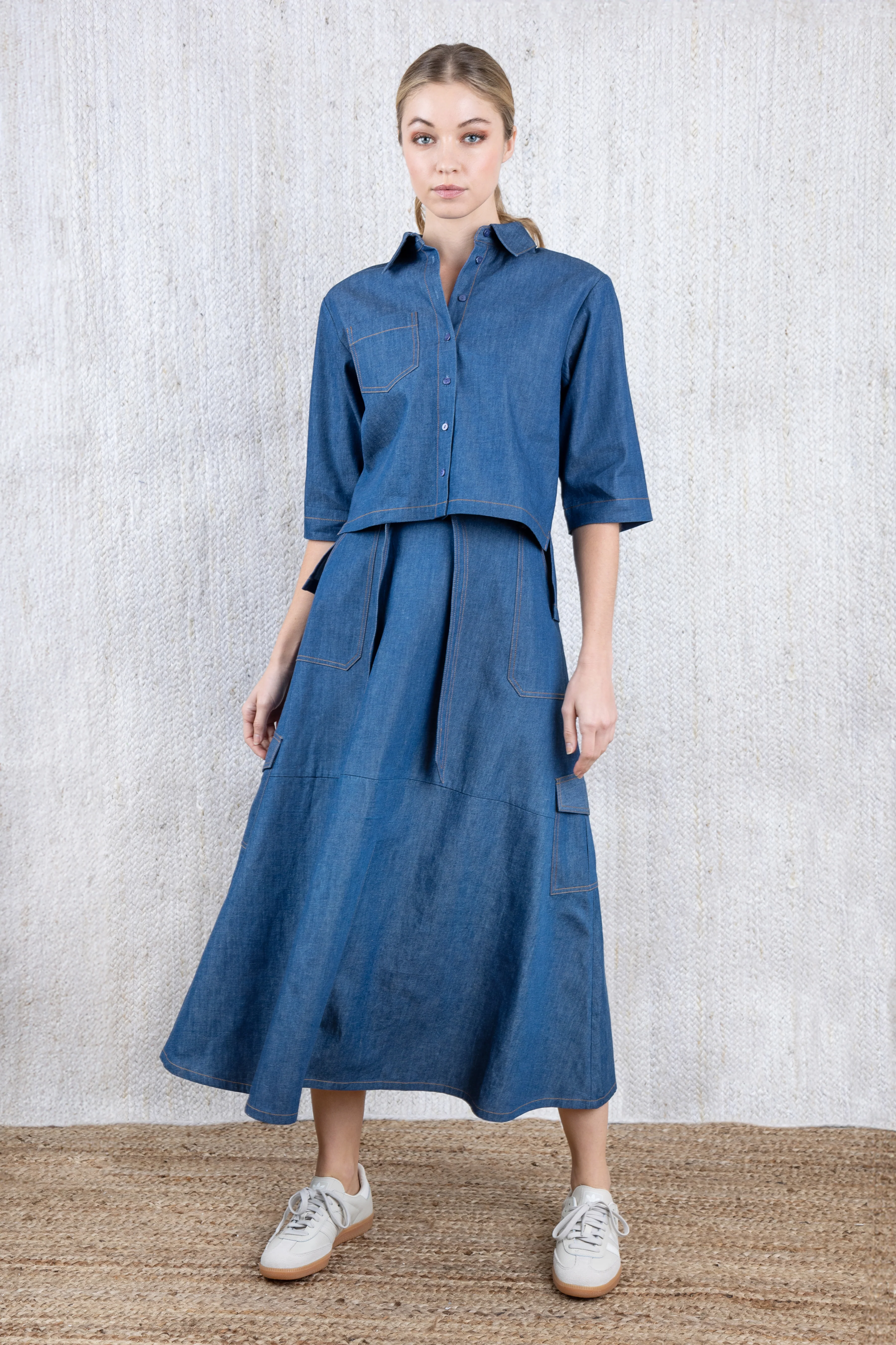 DENIM CROPPED BOXY BLOUSE - Image 2