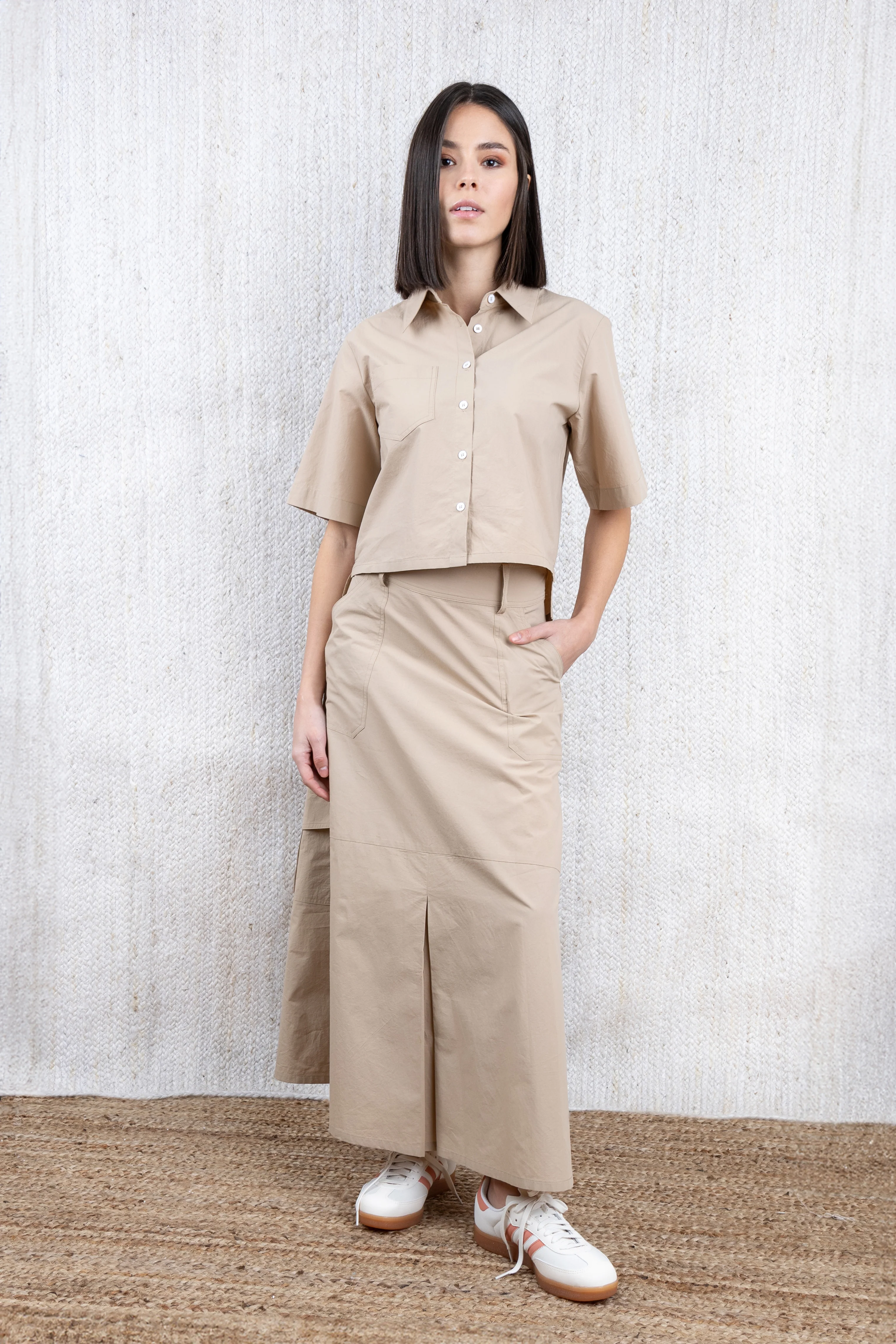 CHALK BEIGE BELTED CARGO SKIRT - Image 2