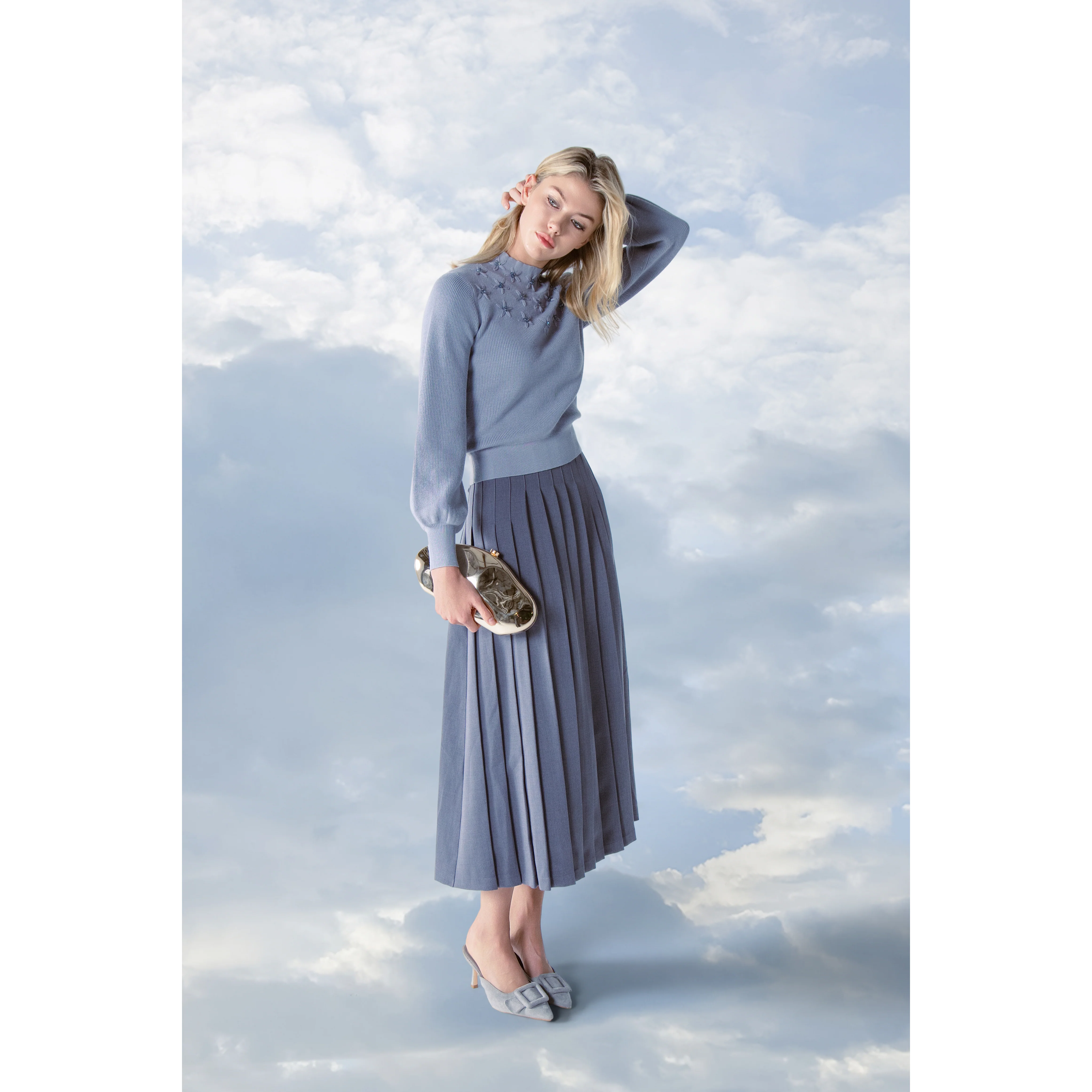 GRAY ACCORDE SKIRT