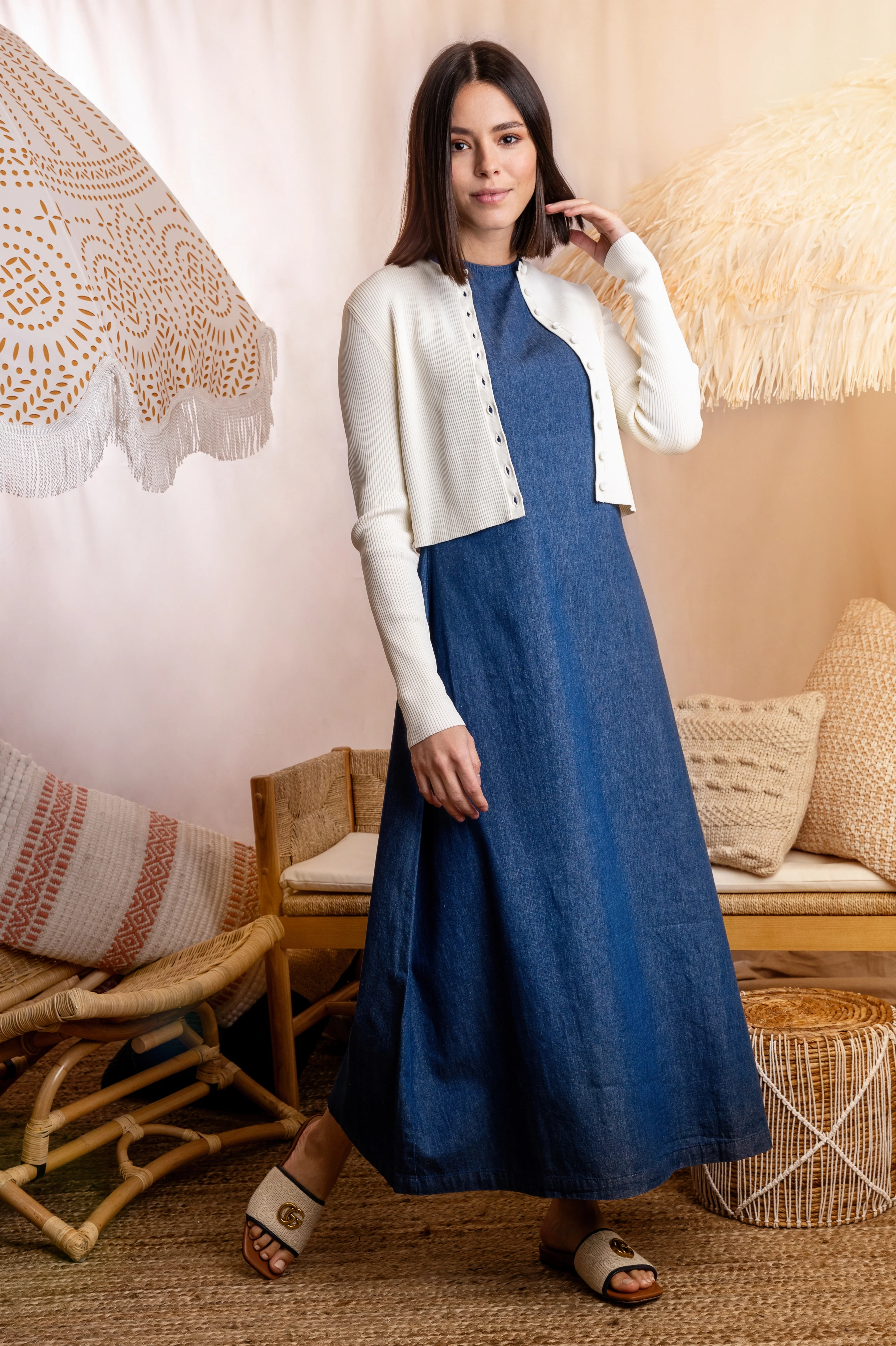 DARK DENIM SLEEVELESS DENIM JUMPER - Image 2