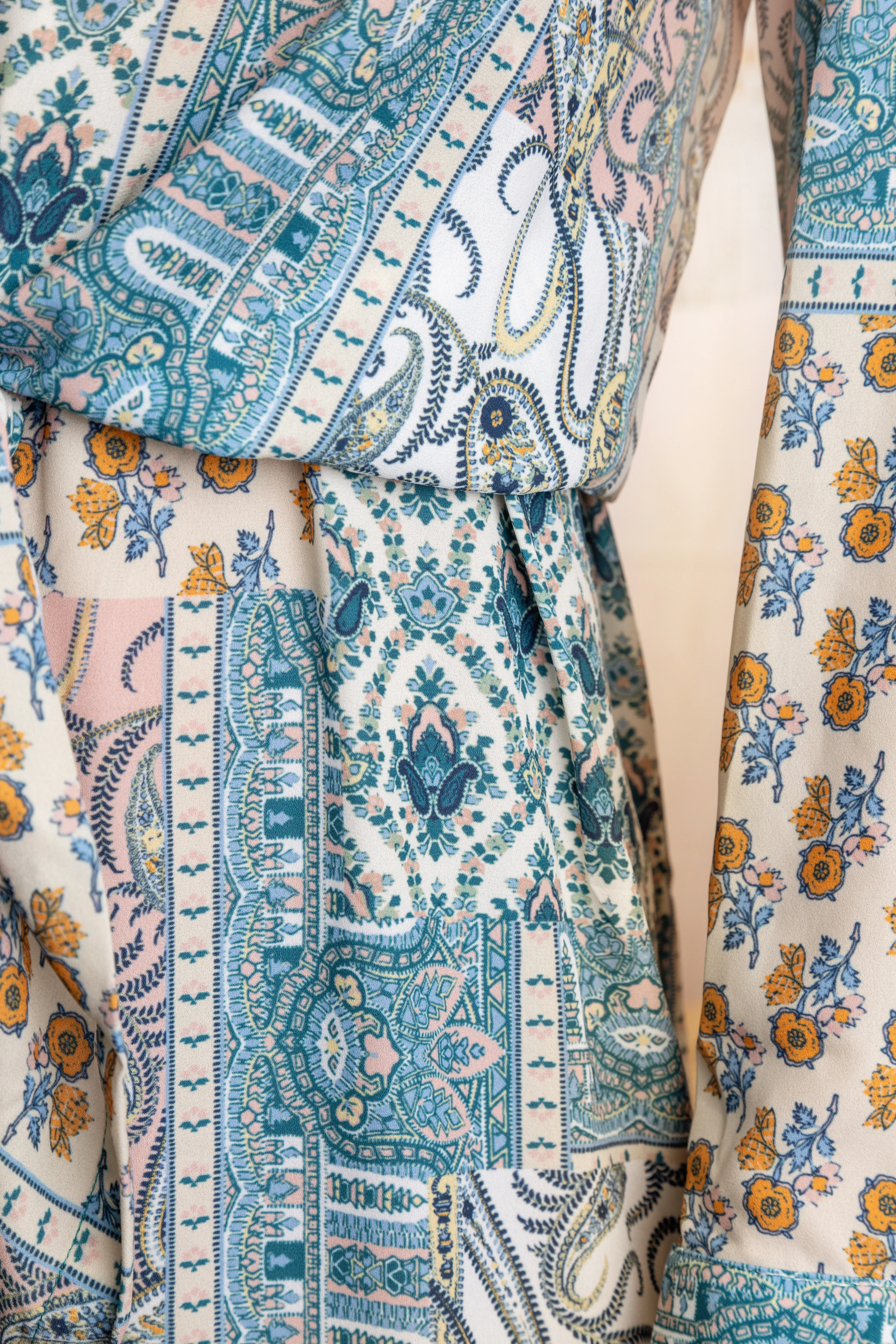 BLUE PATCHWORK PRINTED KNOT SHIRT BLOUSE - Image 5