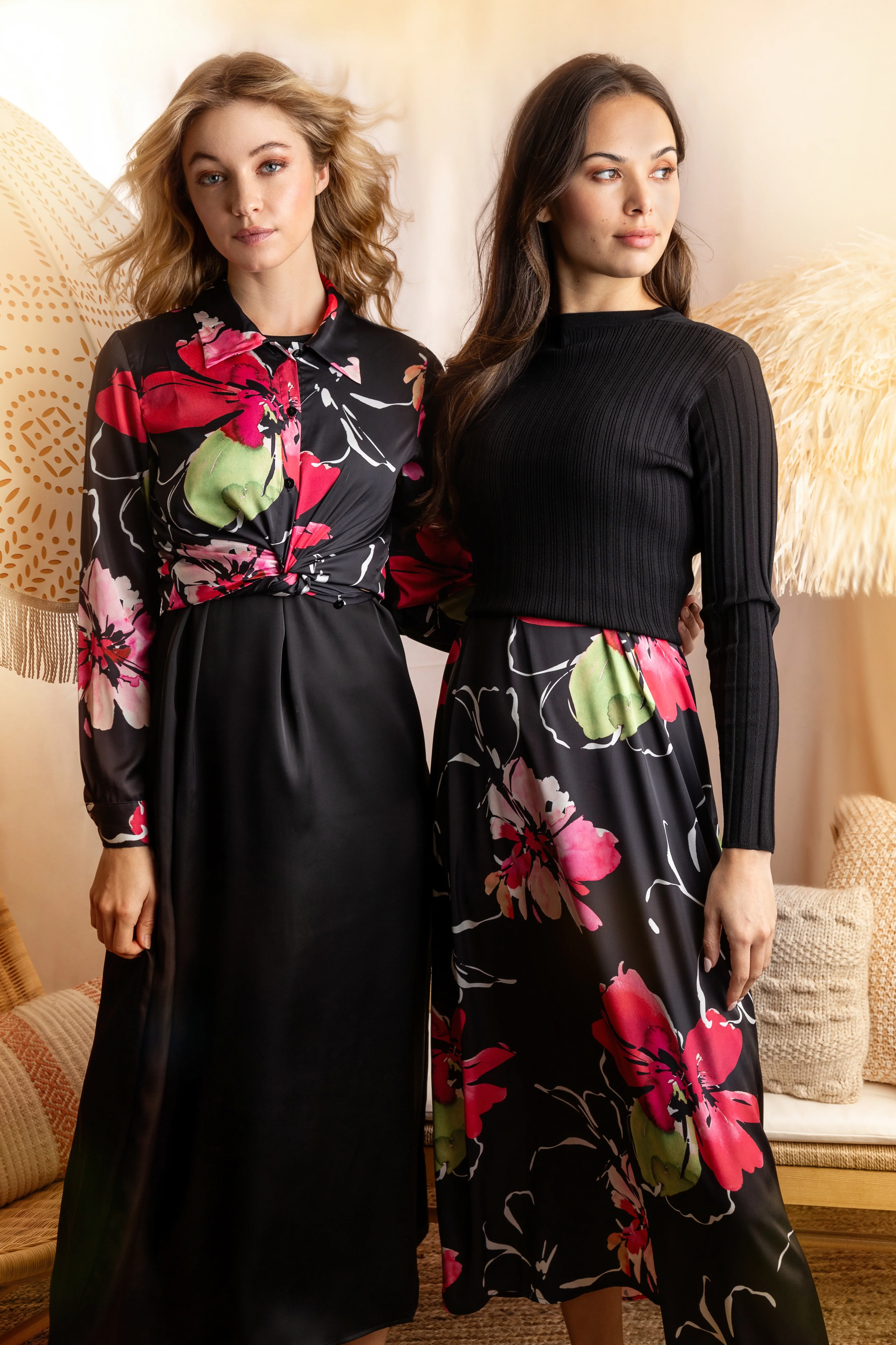 BLACK FLORAL PRINTED KNOT SHIRT BLOUSE - Image 10