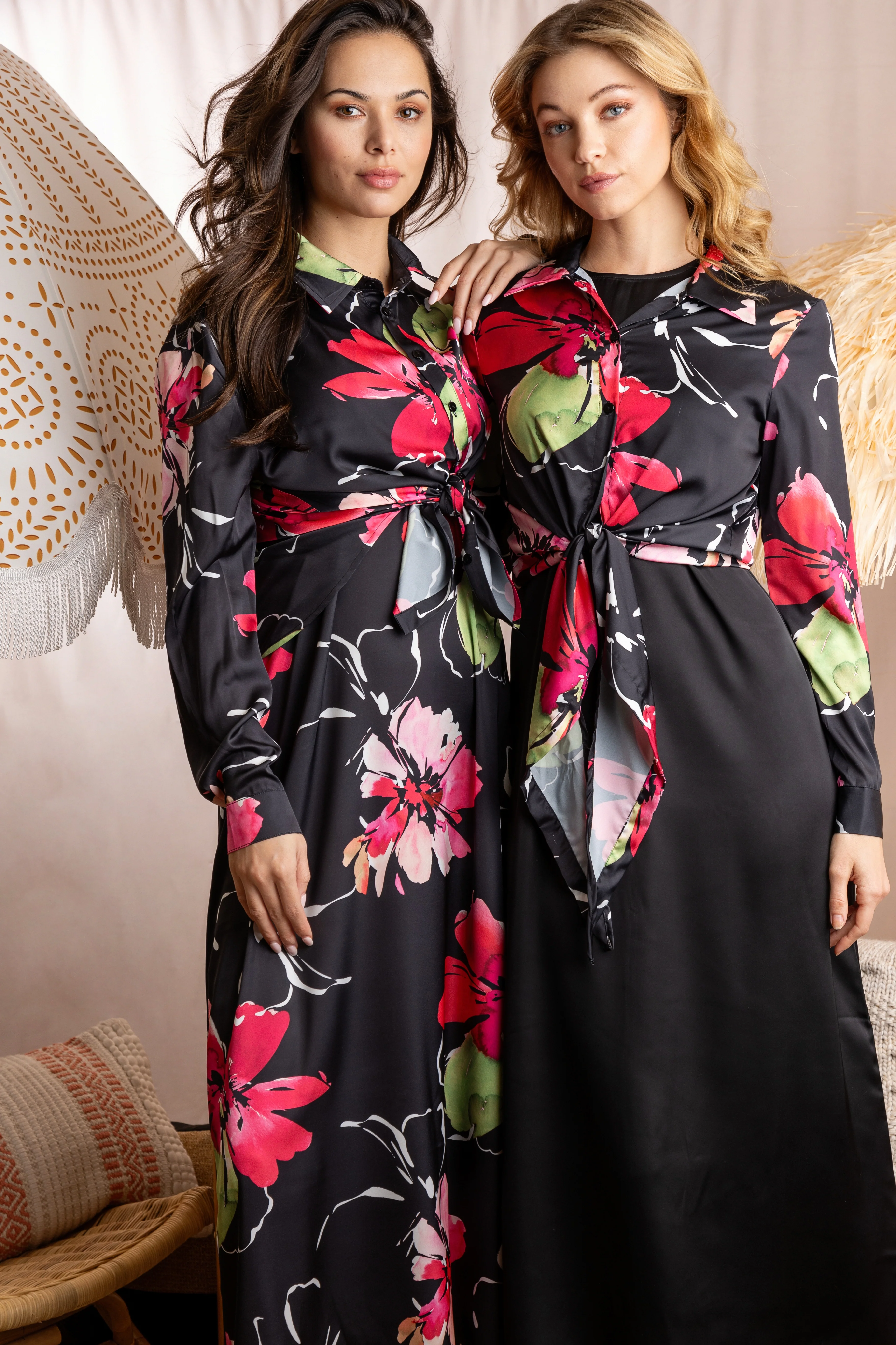 BLACK FLORAL PRINTED KNOT SHIRT BLOUSE - Image 3