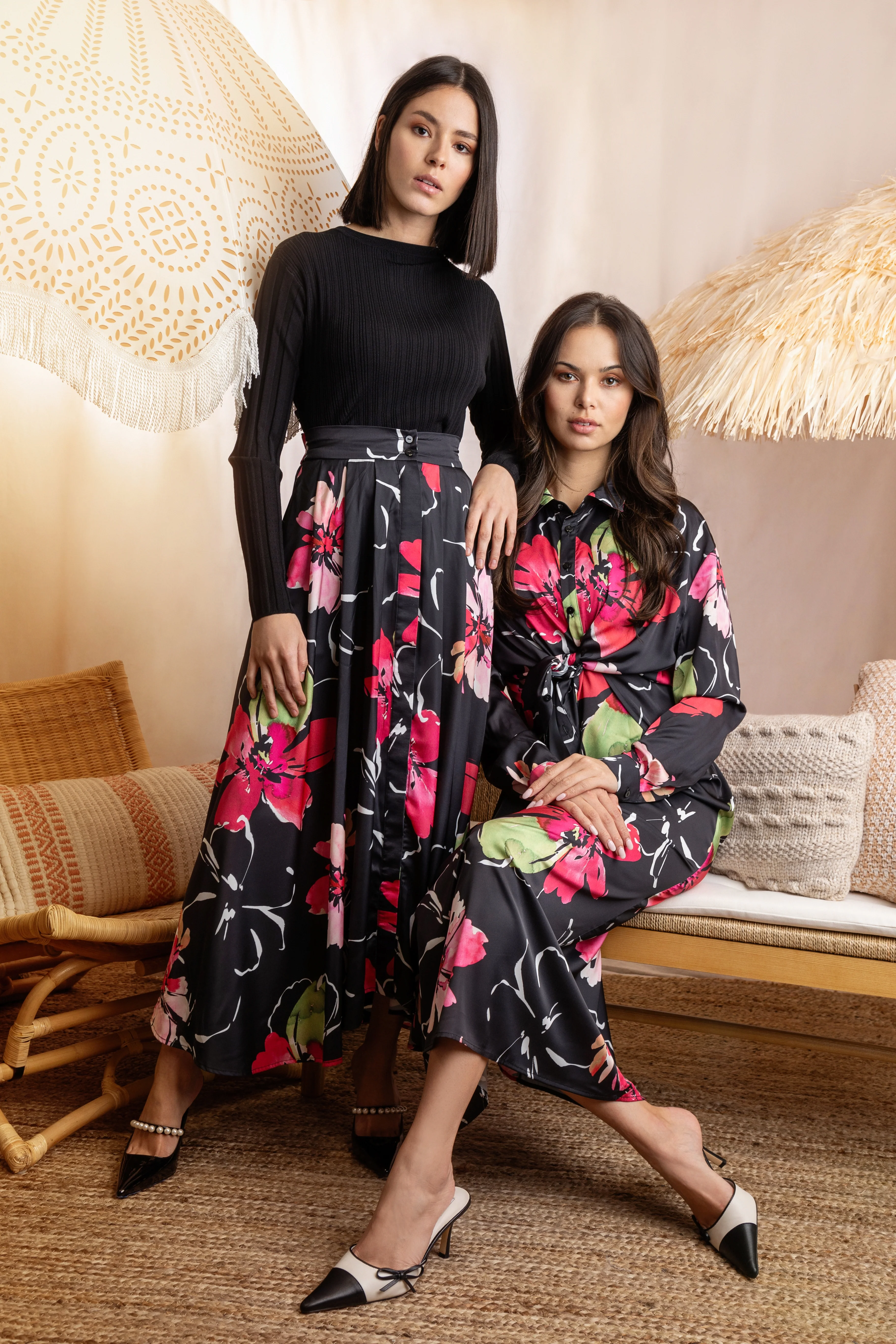 BLACK FLORAL PRINTED KNOT SHIRT BLOUSE - Image 4