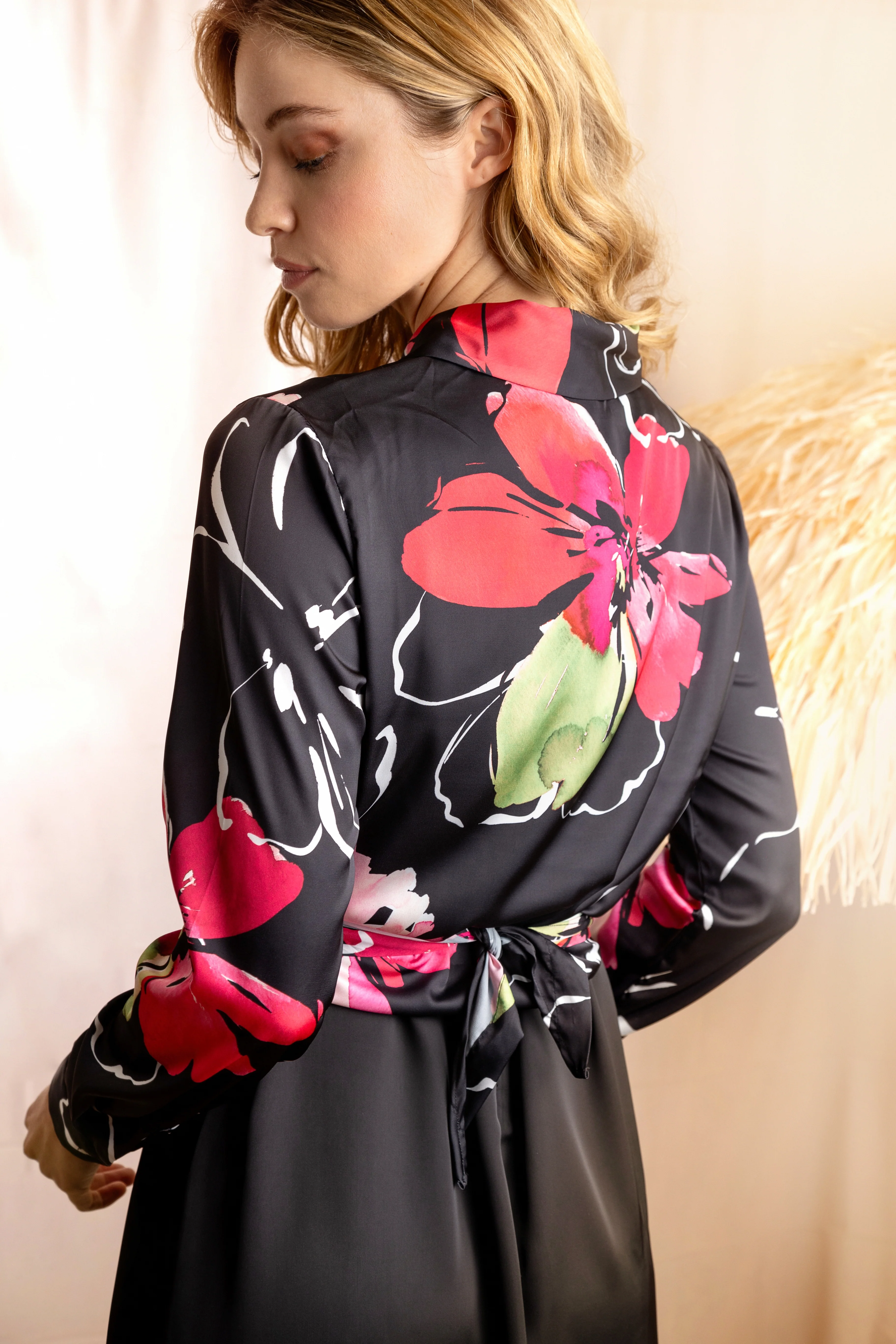 BLACK FLORAL PRINTED KNOT SHIRT BLOUSE - Image 9