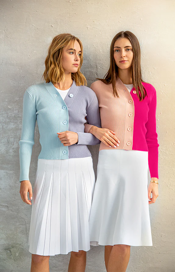Pink Tonal Rib V Neck Sweater - Image 2